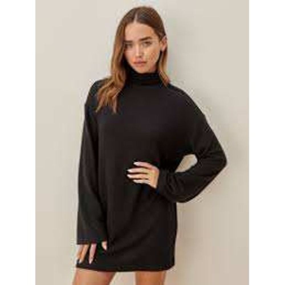 Reformation Aspen Knit Dress Black Oversized Turtleneck Long Sleeve Mini Dress L